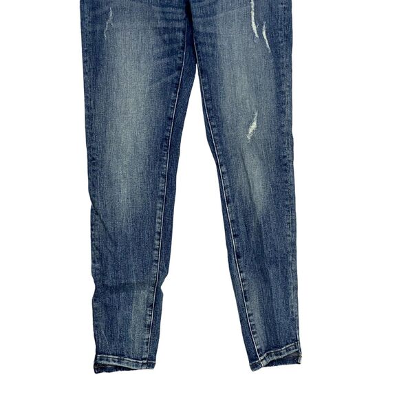 ZARA Cotton Skinny Mid Rise Distressed Stretch Casual Jean Hem Side Slits 2 Blue - Picture 4 of 15